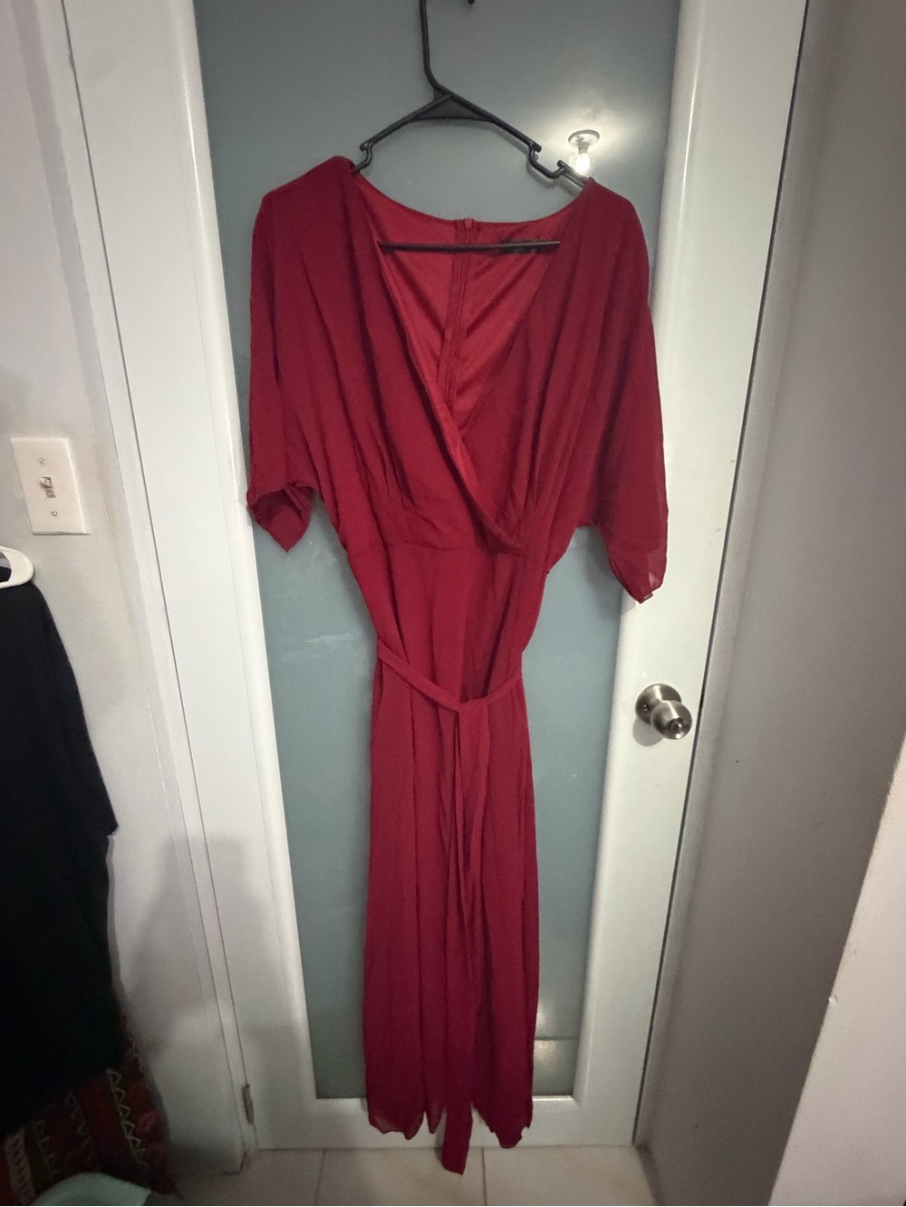 SHEIN Red Wrap Maxi Dress with Waist Tie